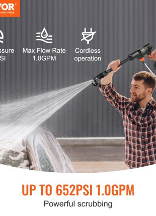 Cordless Pressure Washer, 652-PSI 1.0 GPM Portable Power Cleaner, Handheld High-Pressure Car Washer Gun with 4.0Ah Battery, Charger, 6-in-1 Nozzle, for Home/Floor Cleaning & Watering