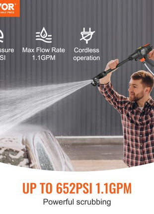 Cordless Pressure Washer, 652-PSI 1.1 GPM Portable Power Cleaner, Handheld High-Pressure Car Washer Gun with 4.0Ah Battery, Charger, 6-in-1 Nozzle, for Home/Floor Cleaning & Watering