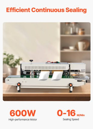 Continuous Bag Band Sealing Machine, 0.24-0.47 in/6-12 mm Seal Width, Horizontal Band Sealer Machine with Digital Temperature Control, Bag Sealer for 0.02-0.8 mm Plastic Bags, Inflation Function