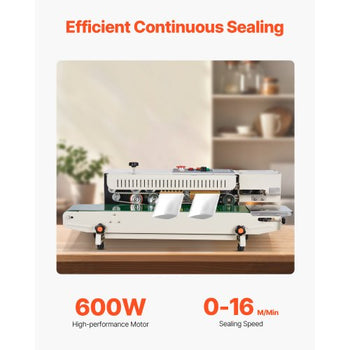 Continuous Bag Band Sealing Machine, 0.24-0.47 in/6-12 mm Seal Width, Horizontal Band Sealer Machine with Digital Temperature Control, Bag Sealer for 0.02-0.8 mm Plastic Bags, Inflation Function