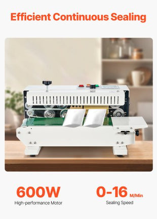 Continuous Bag Band Sealing Machine, 0.24-0.47 in/6-12 mm Seal Width, Horizontal Band Sealer Machine with Digital Temperature Control, Carbon Steel Bag Sealer for 0.02-0.8 mm Plastic Bags Films