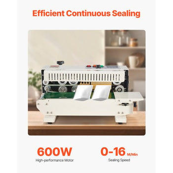 Continuous Bag Band Sealing Machine, 0.24-0.47 in/6-12 mm Seal Width, Horizontal Band Sealer Machine with Digital Temperature Control, Bag Sealer for 0.02-0.8 mm Plastic Bags with Count Function