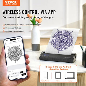 Tattoo Stencil Printer, Wireless Bluetooth Tattoo Printer Transfer Stencil Machine with 10Pcs Transfer Paper, Compatible for iOS?Android Phone, iPad?PC (with Storage Bag)