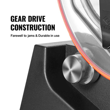 Gear drive construction with a sleek stainless steel knob, designed for durability and jam-free performance.