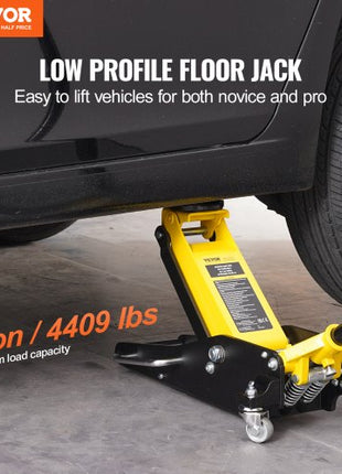 Low Profile Floor Jack 2 Ton (4400 lbs) , Heavy Duty Aluminum Hydraulic Racing Floor Jack, Hydraulic Car Jack, Dual Piston Quick Lift Pump, 3.2"-14.6" Height Lifting Range (Yellow)