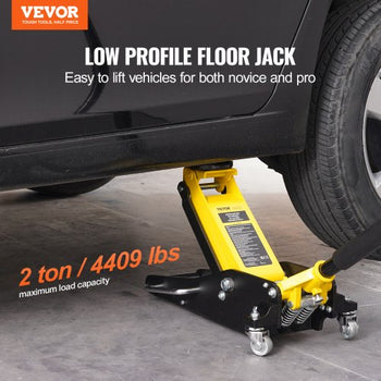 Low Profile Floor Jack 2 Ton (4400 lbs) , Heavy Duty Aluminum Hydraulic Racing Floor Jack, Hydraulic Car Jack, Dual Piston Quick Lift Pump, 3.2"-14.6" Height Lifting Range (Yellow)
