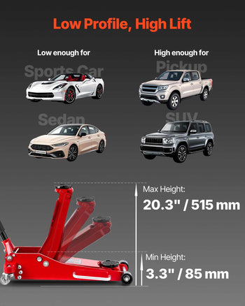 Low Profile Floor Jack, 3 Ton (6614 lbs) Capacity, Aluminum Racing Floor Jack with Dual Pistons Quick Lift Pump, Hydraulic Trolley Car Lift for Sports Car, SUV, Pickup, Lifting Range 3.3"-20.3"