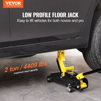 Low Profile Floor Jack 2 Ton (4400 lbs), Heavy Duty Iron Hydraulic Racing Floor Jack, Hydraulic Car Jack, Single Piston Quick Lift Pump, 4.9"-13.2" Height Lifting Range (Yellow)