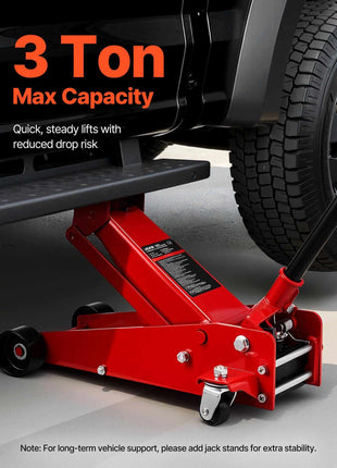 Low Profile Floor Jack, 3 Ton (6614 lbs) Capacity, Steel Racing Floor Jack with Single Piston Quick Lift Pump, Hydraulic Trolley Car Lift for Sports Cars, SUVs, Pickups, Lifting Range 5.1"-19.7"