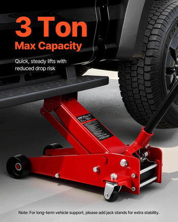 Low Profile Floor Jack, 3 Ton (6614 lbs) Capacity, Steel Racing Floor Jack with Single Piston Quick Lift Pump, Hydraulic Trolley Car Lift for Sports Cars, SUVs, Pickups, Lifting Range 5.1"-19.7"
