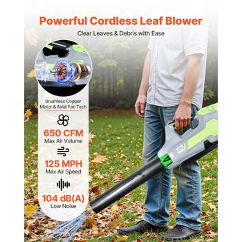Cordless Leaf Blower, 60V Powerful Electric Leaf Blower with 5.0Ah Battery, Fast Charging & Quiet Operation, 3 Speed Control, 650 CFM/125 MPH Lightweight Powered Blowers for Leaves Lawn Care