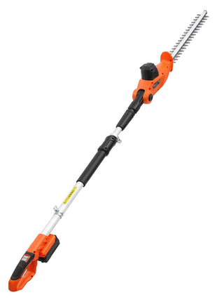 Cordless Pole Hedge Trimmer, 20V Electric Bush Trimmer Kit with 18 Inch Double-Edged Steel Blade, 74-94 Inches Telescoping Design for High Branches (2.0Ah Battery and Fast Charger Included)