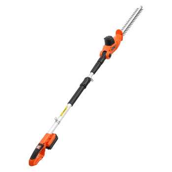 Cordless Pole Hedge Trimmer, 20V Electric Bush Trimmer Kit with 18 Inch Double-Edged Steel Blade, 74-94 Inches Telescoping Design for High Branches (2.0Ah Battery and Fast Charger Included)
