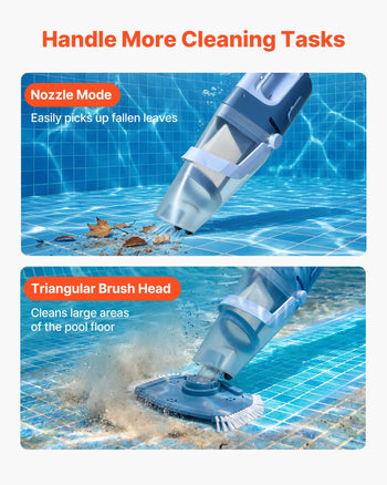 Handheld Pool Vacuum, 26 GPM Cordless Spa Hot Tub Vacuum with Extension Pole, 60 Mins Running Time, Powerful Suction for Leaves and Debris, Rechargeable Pool Cleaner for Above Ground Pools