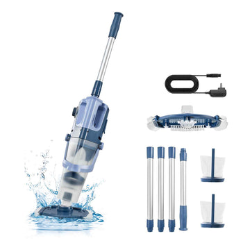 Handheld Pool Vacuum, 26 GPM Cordless Spa Hot Tub Vacuum with Extension Pole, 60 Mins Running Time, Powerful Suction for Leaves and Debris, Rechargeable Pool Cleaner for Above Ground Pools