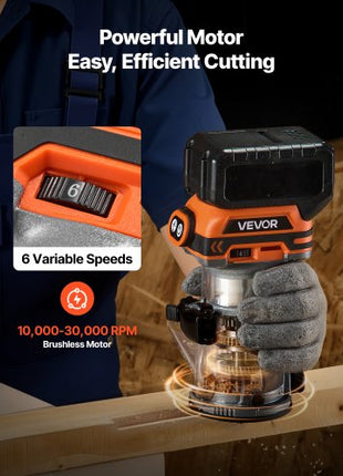 Cordless Wood Router, 18V Brushless, Compact Variable Speed Palm Router with Fixed Base, 1/4-Inch Collet, Edge Trimmer Tool for Woodworking, Compatible with Makita 18V Batteries (No Battery)