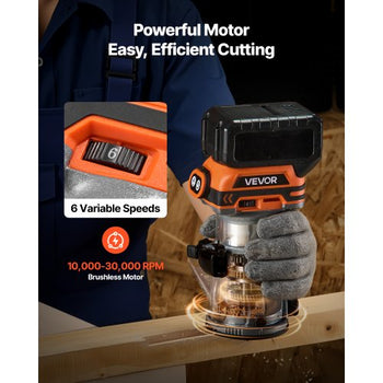Cordless Wood Router, 18V Brushless, Compact Variable Speed Palm Router with Fixed Base, 1/4-Inch Collet, Edge Trimmer Tool for Woodworking, Compatible with Makita 18V Batteries (No Battery)