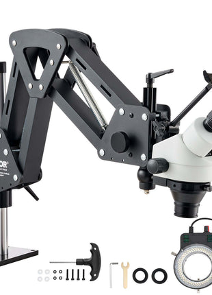 Multi-Directional Microscope with Spring Bracket, 7X-45X Magnification Jewelry Microscope, Micro Jewelry Inlaid Stand with Integrated USB Ring LED Light, Jewelers Microscope for Jewelry Inlay