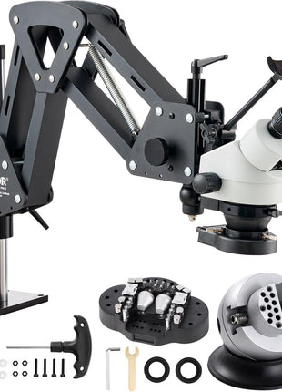 Multi-Directional Microscope with Spring Bracket, 7X-45X Magnification Jewelry Microscope, Micro Jewelry Inlaid Stand with Integrated USB Ring LED Light and 360° Ball Vise, for Jewelry Inlay