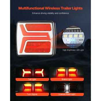 Trailer Lights, 2PCS 12V Square LED Magnetic Wireless Trailer Tail Lights Kit with Stop Brake Turn Tail License Plate Lamp, Waterproof Tow Lighting Kit for Boat Truck Camper RV Tractor Caravan