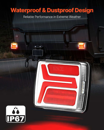 Trailer Lights, 2PCS 12V Square LED Magnetic Wireless Trailer Tail Lights Kit with Stop Brake Turn Tail License Plate Lamp, Waterproof Tow Lighting Kit for Boat Truck Camper RV Tractor Caravan