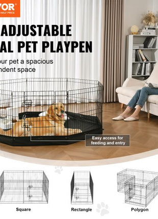 Dog Playpen, 8 Panels Foldable Metal Dog Exercise Pen with Bottom Pad, 24" H Pet Fence Puppy Crate Kennel with Ground Stakes, Indoor Outdoor Dog Pen for Small Medium Pets, for Camping, Yard