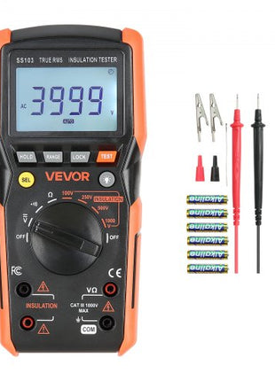 Digital Multimeter, 4000-Count TRMS Voltmeter Ohmmeter, 1000V AC/DC Voltage Tester with Switchable Auto/Manual Range for Voltage, Resistance, and Continuity Measurment