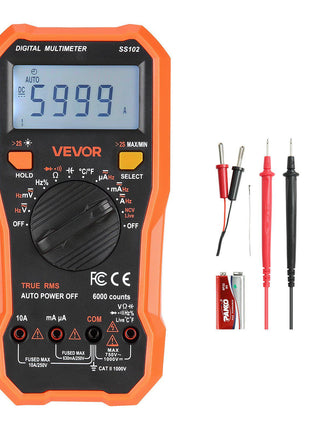 Digital Multimeter, 6000-Count TRMS DC/AC Voltmeter Current Tester, Professional NCV Multimeter for Current Voltage Resistance Capacitance Duty-Cycle Tempetature Diodes Continuity Live Wire Test