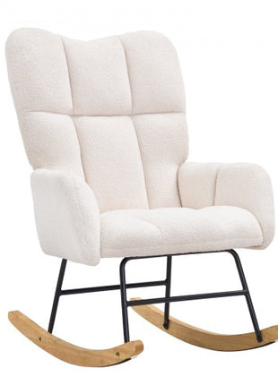 Rocking Chair Nursery, Glider Rocking Chair with Soft Seat and High Backrest, 250 lbs Weight Capacity Teddy Fabric, Upholstered Glider Rocker Chair for Nursery, Bedroom, Living Room, Ivory White