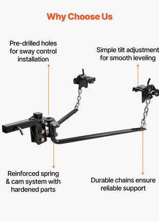 Weight Distribution Hitch, 10000 lbs Max Towing & 1000 lbs Max Tongue, Weight Distributing Hitches Kit Includes 2 in Shank and 2-5/16 in Ball, Load Leveling Hitch for Trailers, Black