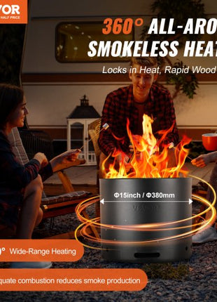 Smokeless Fire Pit Stove Bonfire, H: 12.6 in x Dia: 15 in ,Wood Burning Fireplaces with Removable Ash Pan, SUS430 Stainless Steel inner Portable Outdoor Firepit, Ideal for Outdoor Patio Camping