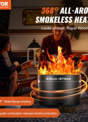 Smokeless Fire Pit Stove Bonfire, H: 18 in x Dia: 28 in ,Wood Burning Fireplaces with Removable Ash Pan, SUS430 Stainless Steel inner Portable Outdoor Firepit,for Outdoor Patio Camping, Black