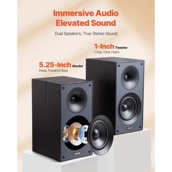 Passive Bookshelf Speaker, 300W, Book Shelf Stereo Speakers with 5.25-Inch Woofer and 1-Inch Tweeter, Detachable Grille, 65Hz-20KHz Frequency Response, Wooden Enclosure, for Home Theater (1 Pair)