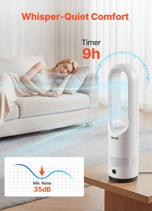 Bladeless Tower Fan, 80° Oscillating Standing Fan, 8 Speeds & 9-Hour Timer, 15.42 ft High Velocity Floor Air Circulator, Powerful Airflow with Remote for Bedroom, Living Room, Home, Office,White