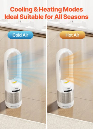 Tower Fan Bladeless, 16.4ft/s Velocity Floor Fan that Blows Cold Air, 80° Oscillating 8-Speed Fans, 8H Timer, Standing Fans with H13 HEPA Filtration, Remote Control & Air Purification Mode