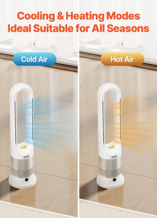 Tower Fan Bladeless, 16 ft/s Velocity Quiet Floor Fan that Blows Cold & Heating Air, 80° Oscillating Fans with 8 Speeds, 9H Timer, Standing Fans with Remote Control for Bedroom, Office, Home