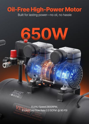 Air Compressor, 8 Gallon Steel Tank, 1HP 2.2 CFM@90 PSI Oil Free Air Compressor & Max. 120PSI Pressure, 80dB Ultra Quiet Portable Compressor, for Auto Repair, Tire Inflation, Spray Painting