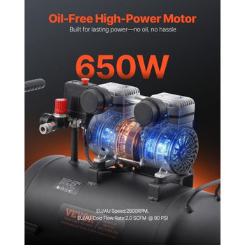 Air Compressor, 8 Gallon Steel Tank, 1HP 2.2 CFM@90 PSI Oil Free Air Compressor & Max. 120PSI Pressure, 80dB Ultra Quiet Portable Compressor, for Auto Repair, Tire Inflation, Spray Painting