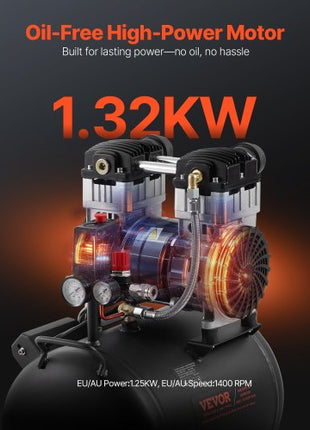 Air Compressor, 10 Gallon Steel Tank, 2HP 5.3 CFM@90 PSI Oil Free Air Compressor & Max. 125PSI Pressure, 78dB Ultra Quiet Portable Compressor, for Auto Repair, Tire Inflation, Spray Painting