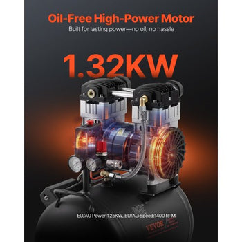 Air Compressor, 10 Gallon Steel Tank, 2HP 5.3 CFM@90 PSI Oil Free Air Compressor & Max. 125PSI Pressure, 78dB Ultra Quiet Portable Compressor, for Auto Repair, Tire Inflation, Spray Painting