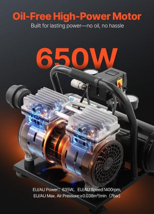Air Compressor, 1 Gallon Steel Tank, 1HP 1.5 CFM 90PSI Oil Free Air Compressor & Max. 120PSI Pressure, 78dB Ultra Quiet Portable Compressor, for Auto Repair, Tire Inflation, Spray Painting