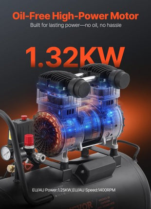 Air Compressor, 15 Gallon Steel Tank, 2HP 5.3 CFM@90 PSI Oil Free Air Compressor & Max. 125PSI Pressure, 78dB Ultra Quiet Portable Compressor, for Auto Repair, Tire Inflation, Spray Painting