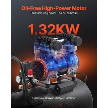 Air Compressor, 15 Gallon Steel Tank, 2HP 5.3 CFM@90 PSI Oil Free Air Compressor & Max. 125PSI Pressure, 78dB Ultra Quiet Portable Compressor, for Auto Repair, Tire Inflation, Spray Painting