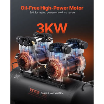 Air Compressor, 20 Gallon Steel Tank, 4HP 10.6 CFM@90 PSI Oil Free Air Compressor & Max. 125PSI Pressure, 78dB Ultra Quiet Portable Compressor, for Auto Repair, Tire Inflation, Spray Painting