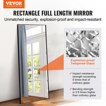 Full Length Mirror, 71'' x 31'', Extra Large Standing Hanging or Leaning Rectangle Floor Mirror with Tempered Glass Aluminum Alloy Frame, Full Body Dressing Mirror for Living Room Bedroom, Black