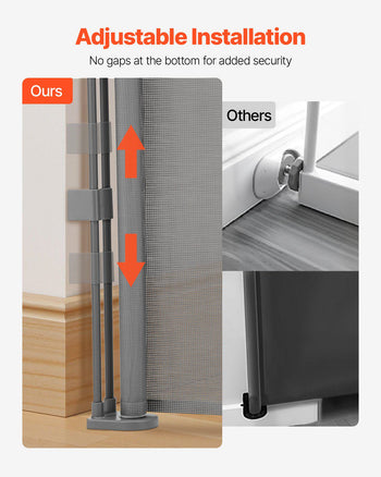 Retractable Baby Gate, 34 inch Tall, Extends up to 110 inch Wide, Retractable Gate for Kids or Pets, Mesh Material, Easy to Install for Indoor Stairs, Doorways, Hallways, Playrooms, Gray