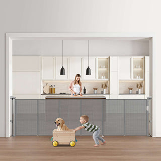 Retractable Baby Gate, 34 inch Tall, Extends up to 110 inch Wide, Retractable Gate for Kids or Pets, Mesh Material, Easy to Install for Indoor Stairs, Doorways, Hallways, Playrooms, Gray
