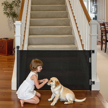 Retractable Baby Gate, Extends to 72.8 inch Wide, 38.5 inch Tall, with Security Lock, Easy to Use, Walk Through Without Tripping, Mesh Dog Gate for Stairs, Hallways, Indoor/Outdoor, Black