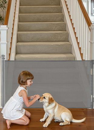 Retractable Baby Gate, Extends to 72.8 inch Wide, 31.3 inch Tall, with Security Lock, Easy to Use, Walk Through Without Tripping, Mesh Dog Gate for Stairs, Hallways, Indoor/Outdoor, Gray