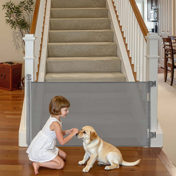 Retractable Baby Gate, Extends to 72.8 inch Wide, 31.3 inch Tall, with Security Lock, Easy to Use, Walk Through Without Tripping, Mesh Dog Gate for Stairs, Hallways, Indoor/Outdoor, Gray